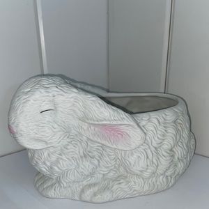 80s Easter BUNNY White Rabbit pink VASE planter FTDA Taiwan Vintage 1987 ceramic